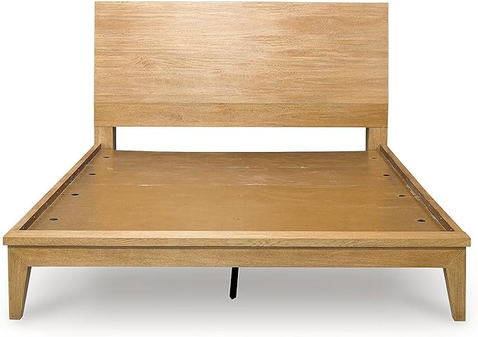 Signature Design by Ashley Sherbana Scandinavian Queen Panel Platform Bed with Bunkie Board and USB Charging Ports, Foundation or Box Spring Not Needed, Light Brown