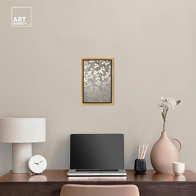 Art Remedy Silvery Gray Garden Canvas Elegant Floral Wall Art, Gold Frame, 10" x 15"