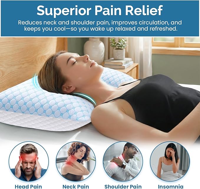 Cooling Memory Foam Pillows Queen Size 1 Pack: Double sided Adjustable firm soft Hotel Sleeping Pillow with Breathable Bamboo Rayon Zipper Cover for Easy wash and hot Side Back Stomach Sleepers 20x30