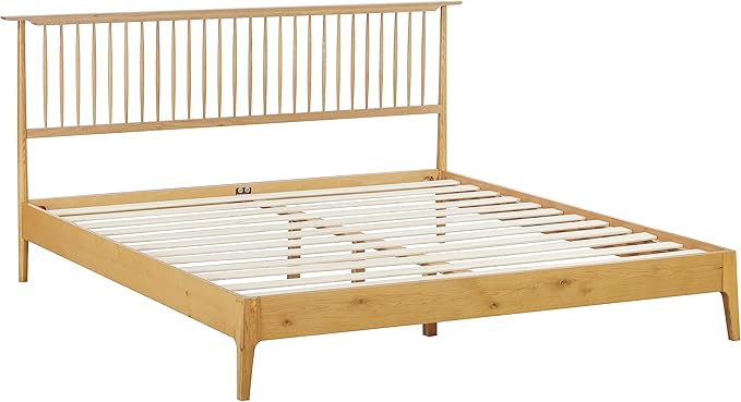 NTC Ruby Wooden Bed Frame with Headboard, Solid Wood Foundation with Silent Slats and Wood Central Supports, 1000 Lb Capacity, Effortless Assembly (Rustic Oak, Queen)