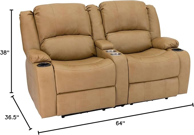 RecPro Charles 64" Powered Recliner RV Sofa with Console and Cupholders | Zero Wall Loveseat for Camper | Wall Hugger Couch with Upgraded 2023 Fabric (Toffee)