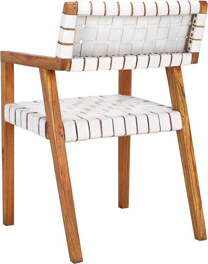 SAFAVIEH Home Collection Cire White Faux Leather/Natural Solid Wood Dining Chair