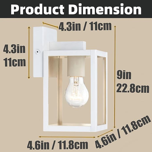 2 Pack Small Porch Sconce Lights-White 9 Inch Outdoor Wall Lantern Light Exterior Sconce Metal and Glass White Outside Wall Light for Hallway Entrance Garage Balcony