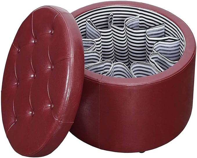 Convenience Concepts Designs4Comfort Round Shoe Ottoman, Burgundy