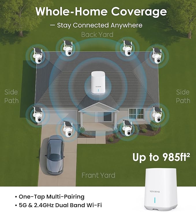 4K Security Cameras Wireless Outdoor,No Subscription, Works in -14°F [2026 NEW] Solar Home Security Camera System, 360° Human Tracking, Color Night Vision, 64GB Local Storage, 5G/2.4G WiFi, Easy Setup