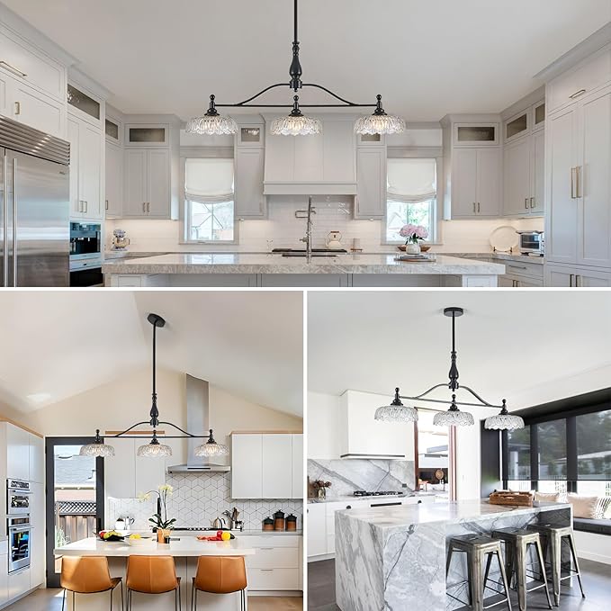 HDDFL Chandeliers Pendant Light Fixture Modern Pendant Lighting Fixtures 3 Lights Chandelier Matte Black Kitchen Glass Hanging Lamp for Island Dining Room Living Room