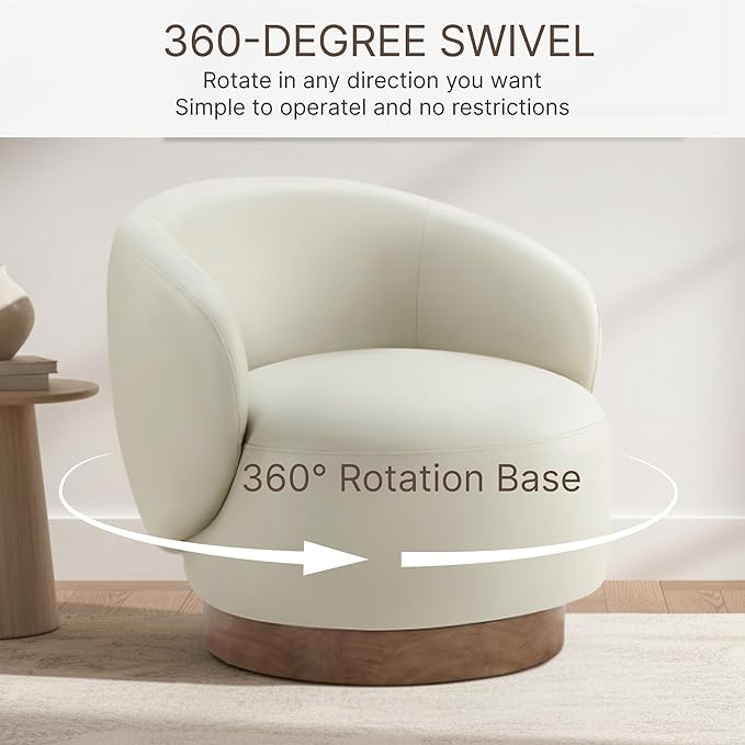 Swivel Accent Chair Modern Round Barrel Armchair with Upholstered Faux Leather for Living Room Bedroom Waitingroom,2 Box,Cream