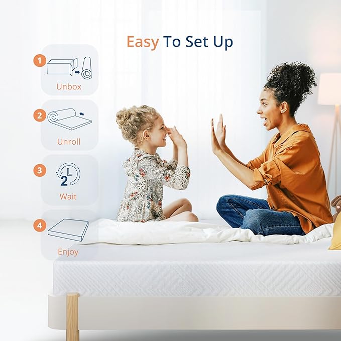 MLILY EGOHOME 10 Inch Queen Green Tea Gel Infused Memory Foam Mattress for Cool Night & Pressure Relief, Medium Firm, Fiberglass-Free, CertiPUR-US, Mattress in a Box, White
