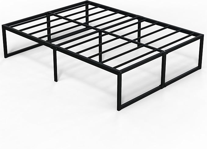 18 inch King Bed Frame Metal Platform Mattress Foundation with Heavy Duty Steel Slat Support, No Box Spring Needed, Easy Assembly, Black