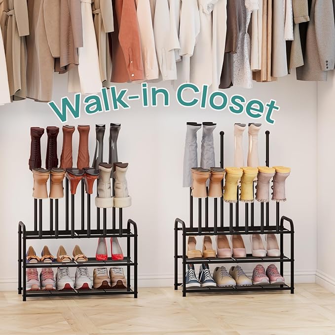 Tall Boot Rack, Boot Rack Organizer, Tall Boots with Shoe Rack for Closet, Shoe Shelf Storage Organizer for Entryway Space
