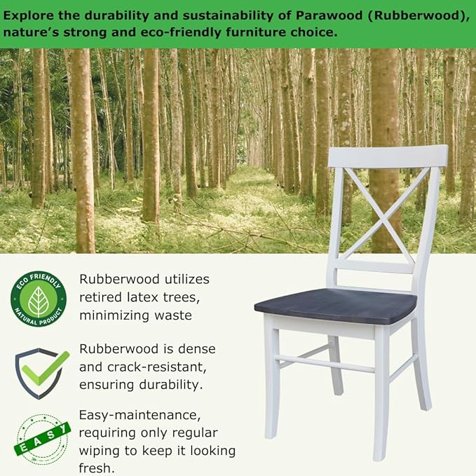 IC INTERNATIONAL CONCEPTS X-Back Solid Wood Chair - Set of 2 Chairs in White/Heather Gray