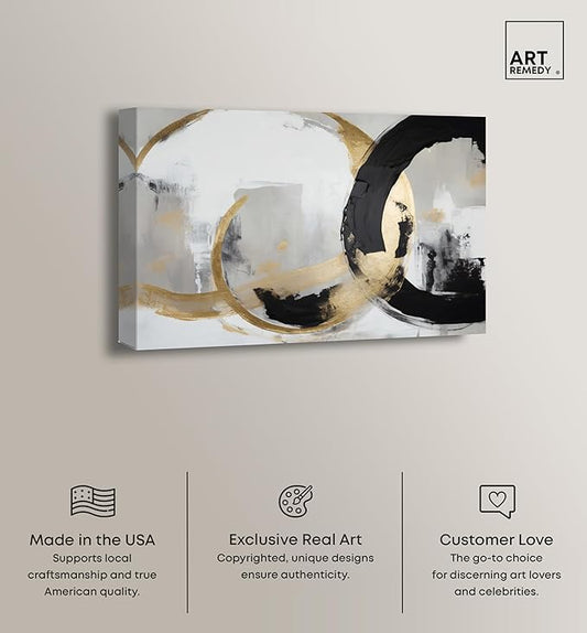 Art Remedy Another Dimension Canvas Modern Black White Abstract Wall Art, Gallery Wrapped, 54" x 36"