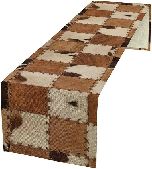 Cowhide Table Runne Bohemian Rustic Vintage Spotted Cow Fur Skin Texture Wild Animal Farmhouse Dining Table Decoration for Kitchen Dining Room 13x90in