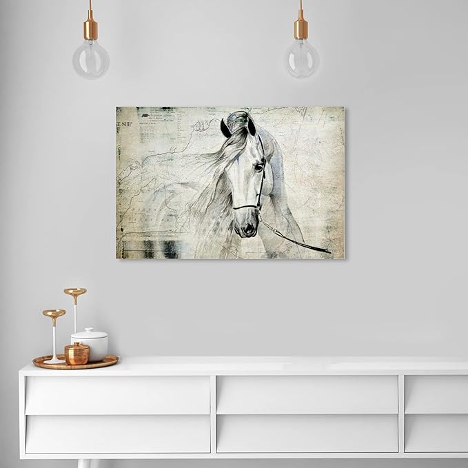 The Oliver Gal Artist Co. Oliver Gal 'Antiqus Equus' Gray Equestrian Wall Art Print Premium Canvas 36" x 24"