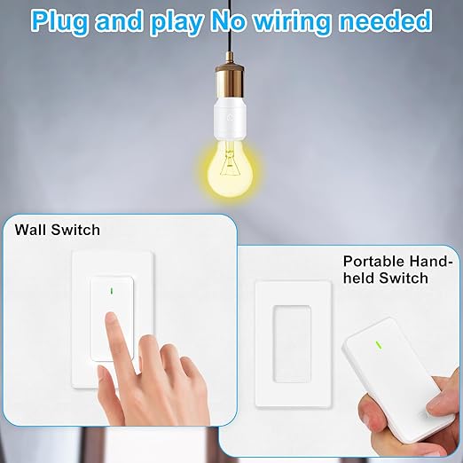 Remote Control E26 E27 Light Bulb Socket Adapter,GreenCyle Standard Medium Base Lamp Socket Extender 2.3"(5.8cm),Screw-in Light Socket,Max 500W,No Wiring Needed,500ft RF Range,for Lamp,Home & Office