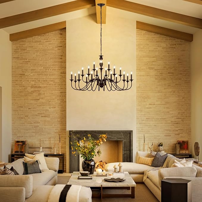 Black Chandelier 21 Light, Large Farmhouse Chandeliers for Dining Room Light Fixtures Over Table, 3 Tier Industrial Candle Hanging Lighting Fixture for Living Room Foyer Staircase Restaurant Villa