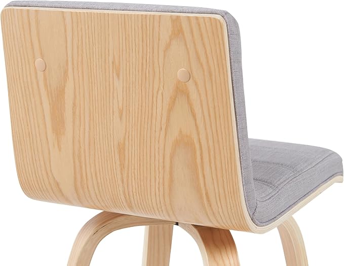 Vienna Modern Counter Height Swivel Bar Stool with Grey Upholstered Seat and Patterned Oak Wood Frame Set of 4
