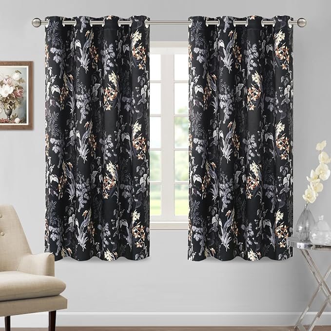H.VERSAILTEX Blackout Curtains for Bedroom/Living Room Thermal Insulated Printed Curtain Drapes 63 Inches Long Energy Efficient Room Darkening Curtains Pair (2 Panels), Vintage Brocade