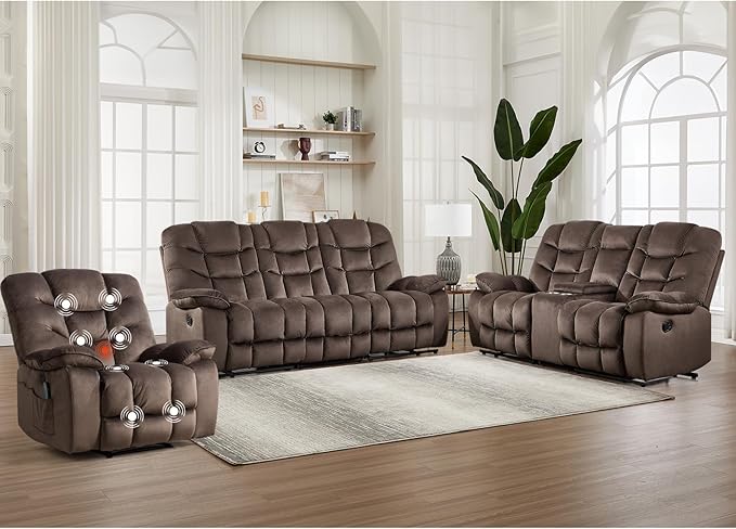 HAOMARKETS Power Recliner Chair with Massage and Heat, 41" Wide Electric Reclining Chairs with USB Port, Breathable Fabric Overstuffed Reclining Sofa for Living Room, Brown