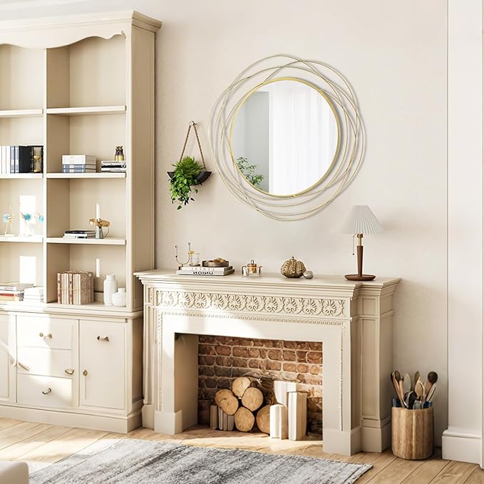 Round Wall Mirror - 26.8" Large Gold Circle Mirror for Wall with Art Decorative Durable Metal Frame, Modern Hanging Mirror for Bathroom Over Sink, Bedroom, Entryway, Vanity or Living Room