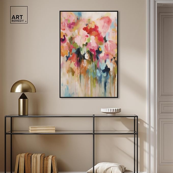 Art Remedy Soft Lush Pastel Canvas New Floral Wall Art, Black Frame, 24" x 36"