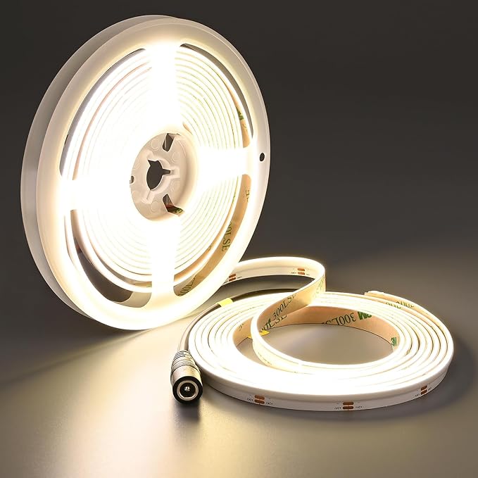 TOPAI Side Emitting 24V COB LED Strip Natural White 4000K 16.4ft Dotless 480LED/M High Density CRI>90 Self Adhesive Cuttable Flexible 8mm Width LED Tape for Home, Office DIY Lighting