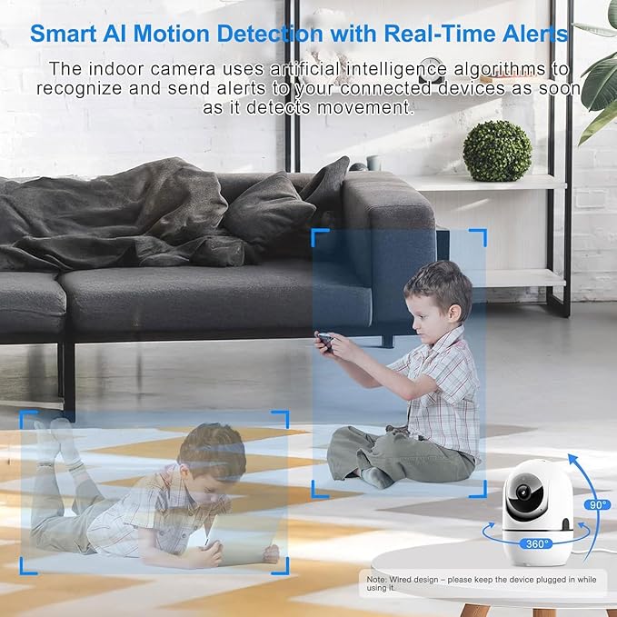 Indoor Security Camera - 5G & 2.4GHz Dog/Pet WiFi Security Camera & Motion Detection, 360° Pan/Tilt Plug-in Indoor Camera for Home Security, Smart AI 911 One-Click, US Cloud Storage (2Pack)