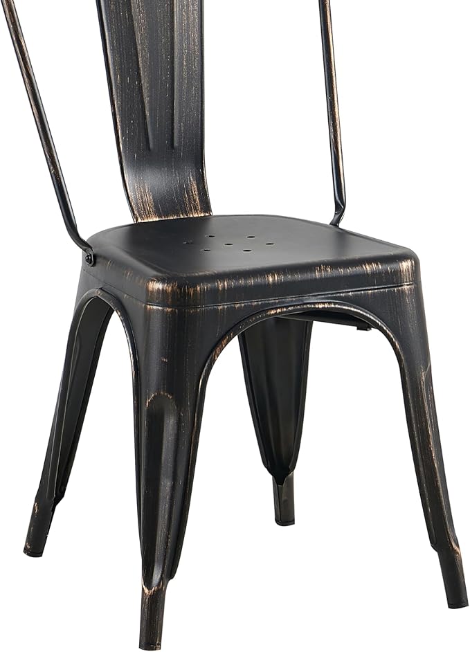 AC Pacific Stackable Metal Dining Chairs Set of 4 for Indoor and Outdoor Use, Durable Stacking Seat, Farmhouse Kitchen, Bar, Patio, Bistro, Cafe, Industrial Style, Sanded Matte Black
