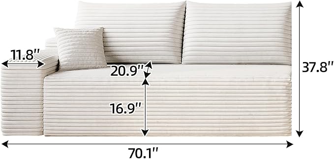 107" Oversized White Cloud L Shaped Sofa - Plush Corduroy Big Couch for Living Room Bedroom Apartment, Right Facing Chaise, No Assembly Required