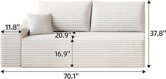 135" U Shaped Boneless Couch with Ottoman, Convertible Sleeper Compression Sofa, Corduroy Couch Sectional for Living Room Bedroom, Deep Seat Foam Cloud Sofas No Assembly, Right Facing Chaise, White