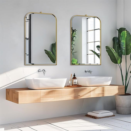 POZINO Brushed Gold Beveled Mirror, 20"x30" Vanity Wall Mirror for Over Sink, Stainless Steel Frame Mirrors with for Bathroom Bedroom Living Room Entryway Hallway Fireplace