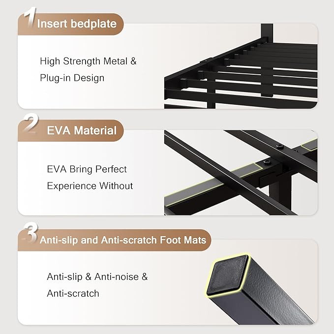 Queen Size Metal Bed Frame, Platform Bed with Faux Leather Button Tufted Headboard, 12" Underbed Storage, Steel Slats Support, No Box Spring Needed, Easy Assembly, Noise-Free, Black
