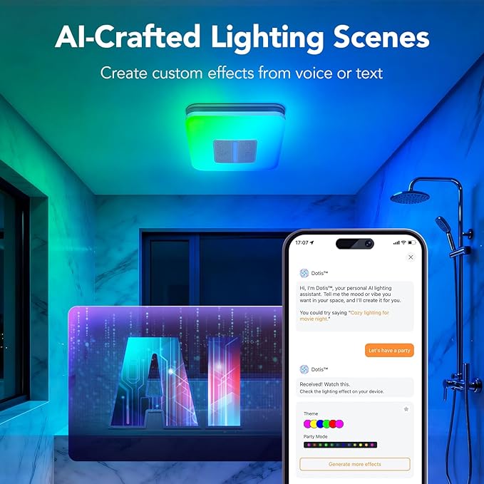 OREiN Matter Smart Bathroom Fan with Light – Humidity Sensor & Dual Bluetooth Speakers, 130–160 CFM Ventilation, Ultra-Quiet 1.0 Sone, Tunable White & Custom RGB, Works with Alexa & Google Home