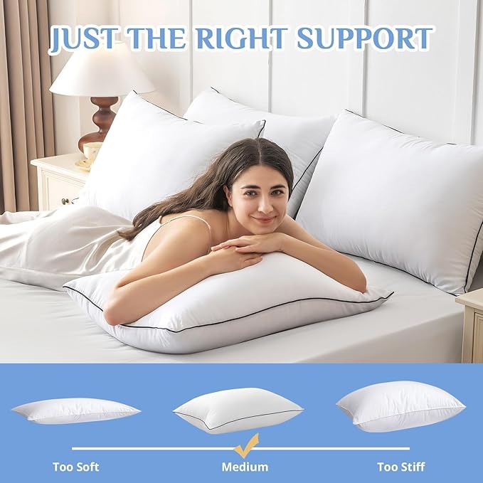 JOLLYVOGUE King Size Pillows Set of 4, Collection Bed Pillows for Sleeping, Hotel Quality Pillows for Side, Back and Stomach Sleepers, Soft and Supportive Oeko-Tex Certified Down Alternative Filling