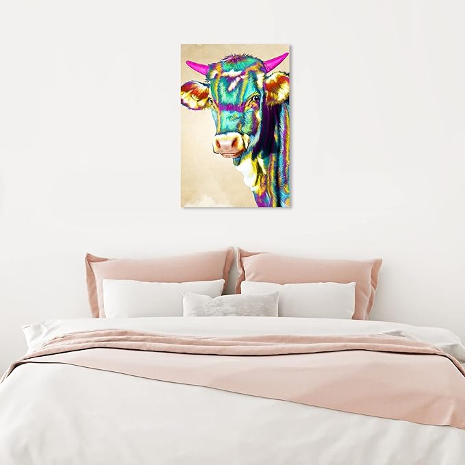 The Oliver Gal Artist Co Fun Colorful Glam Farm Cow Canvas Art, 16x24