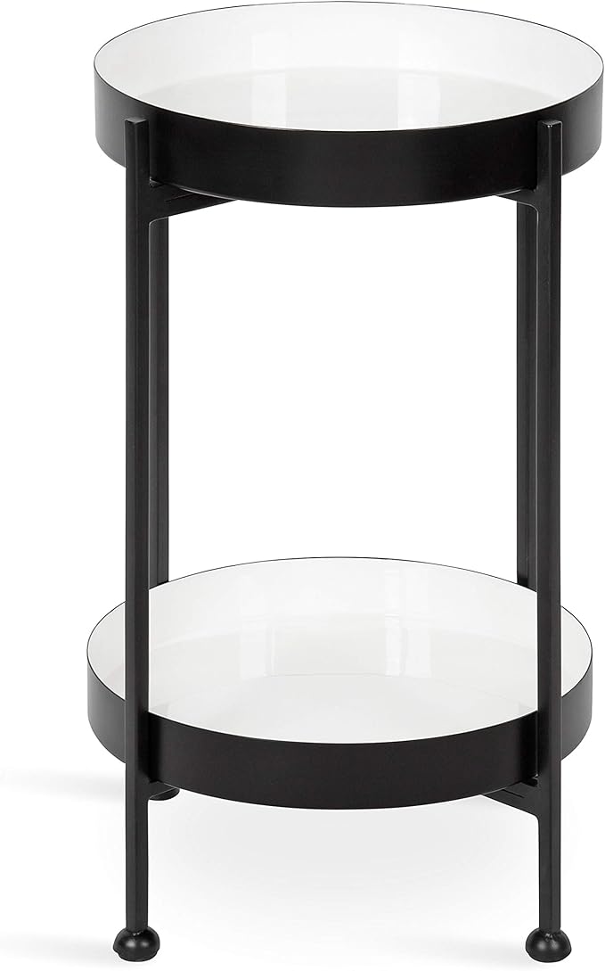 Kate and Laurel Nira Two-Tiered Modern Side Table, 15" x 15" x 24", White and Black, Chic Contemporary End Table for Storage and Decor