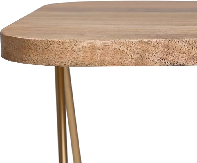 SIMPLIHOME Patrice Metal Table - 18 inch Wide Solid Wood and Metal Round Side Table in Natural and Gold, Mid-Century Modern Accent Table for Living Room or Bedroom with Hairpin Legs