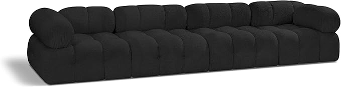 Meridian Furniture 611Black-S136A Ames Collection Modern | Contemporary Modular Sofa with Rich Black Boucle Fabric, Modular to Create Infinite Configurations, 136" W x 34" D x 28" H, Black