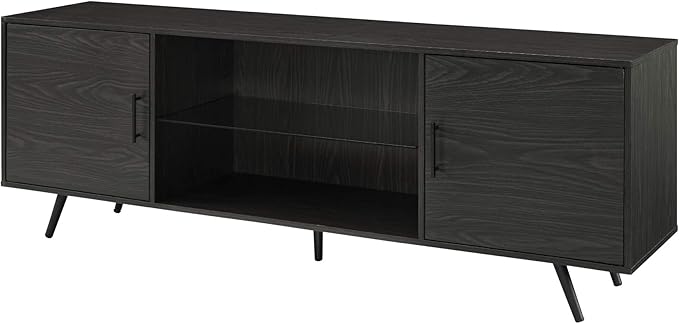 Walker Edison Saxon Mid Century Modern 2 Door Glass Shelf TV Stand for TVs up to 80 Inches, 70 Inch, Graphite