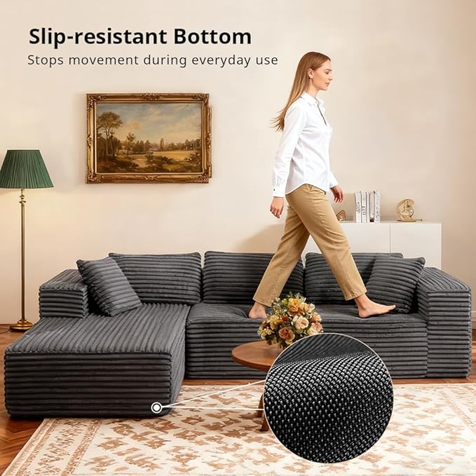COMHOMA 105”Modular Sectional Sofa with Deep Seat,Cloud Upholstered L-Shape Couch Wide Arms Corduroy Fabric High-Density Foam Chaise Lounge for Living Room No Assembly Required