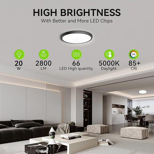 MODERN 4 Pack Super Thin 9inch 2800lm Flush Mount LED Ceiling Light Black, 5000K Daylight, Undimmable Ceiling Light Surface Mount for Bedroom, Living Room, Dining Room, Garage, Office