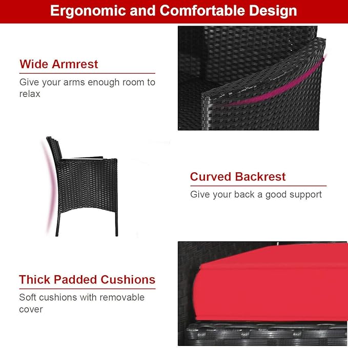 HAPPYGRILL Patio Loveseat Rattan Wicker Loveseat with Coffee Table, Outdoor Conversation Sofa Furniture with Cushions for Garden Lawn Backyard Porch
