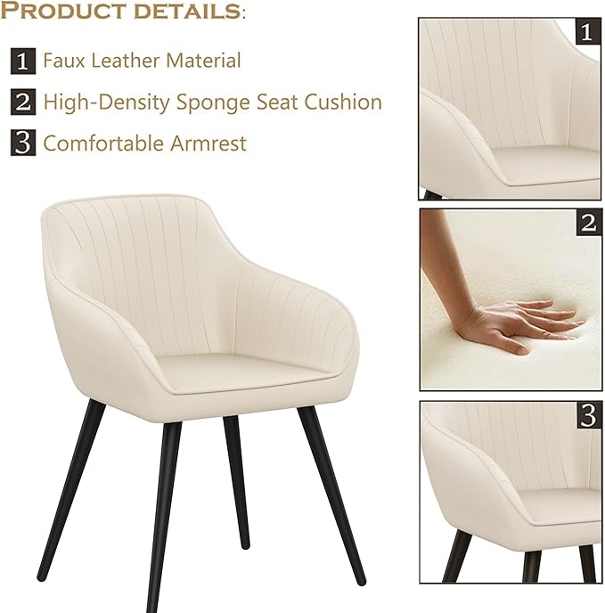 annjoe Faux Leather Accent Chair Arm Chairs Living Room Chairs Leisures Chair Upholstered Chair with Metal Legs Set of 2 for Home Kitchen Office Bistro Cafe