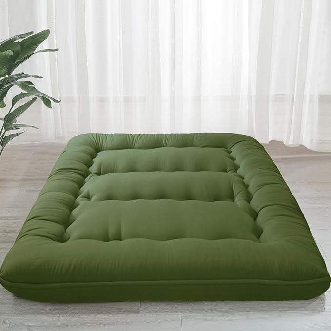 MAXYOYO 6" Extra Thick Japanese Floor Mattress Futon Mattress, Foldable Tatami Pad for Adults, Roll Up Floor Bed for Guest Room Bedroom RV, Green, Full