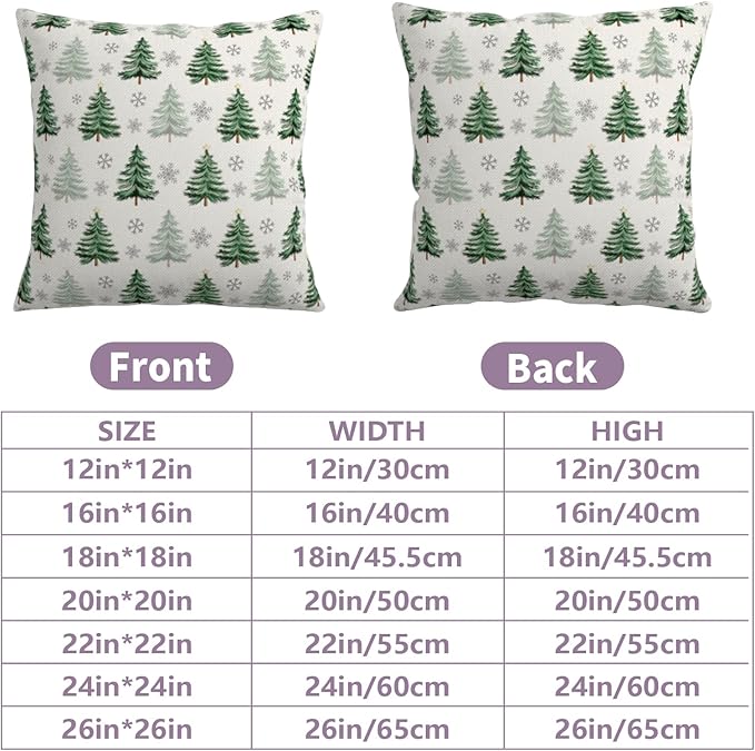 Christmas Tree Pillow Covers 20x20 Set of 2 Green Xmas Outdoor Decorative Throw Pillow Cases Neutral Rustic Nature Forest Winter Snowflake Pillowcases for Farmhouse Living Room Decor