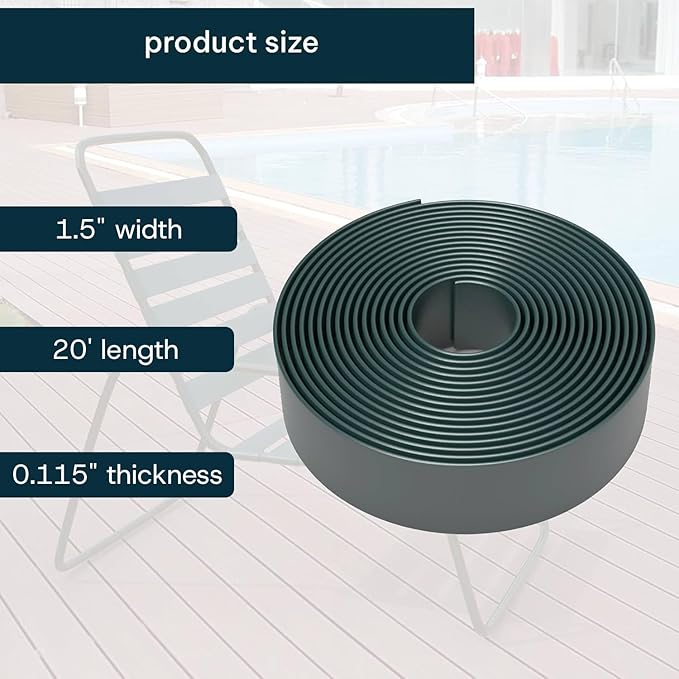 KOMORAX Sherwood Green 1.5" Wide 20' Length Chair Vinyl Strap Strapping for Patio Lawn Garden Outdoor Furniture Matte Finish Color