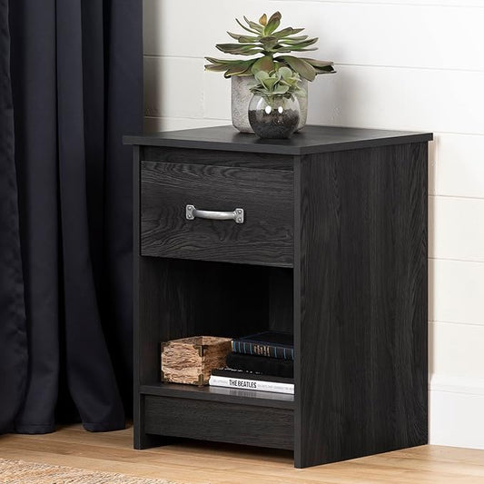 South Shore Tassio 1-Drawer Nightstand Gray Oak, Farmhouse