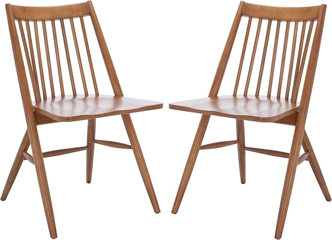 SAFAVIEH Home Collection Wren Walnut Brown Windsor Spindle Solid Wood Dining Chair Set of 2 (Fully Assembled)