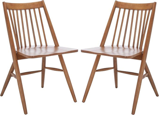 SAFAVIEH Home Collection Wren Walnut Brown Windsor Spindle Solid Wood Dining Chair Set of 2 (Fully Assembled)