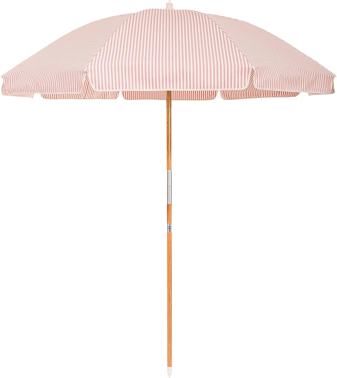 Business & Pleasure Co. Rio Umbrella Scalloped Brim For Beach, Patio or Picnic - 6' Boho Beach Umbrella, 7' Tall Wood Pole, UPF 50+